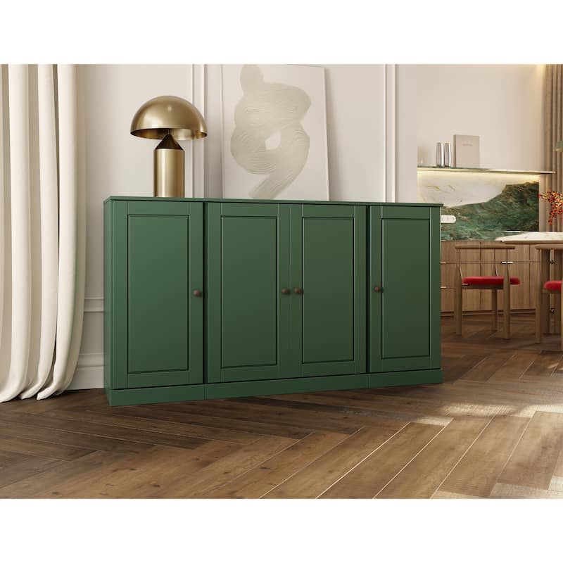 100% Solid Wood 65" Sideboard with Clear, Frosted Glass or Solid Wood Doors by Palace Imports - Green - Solid