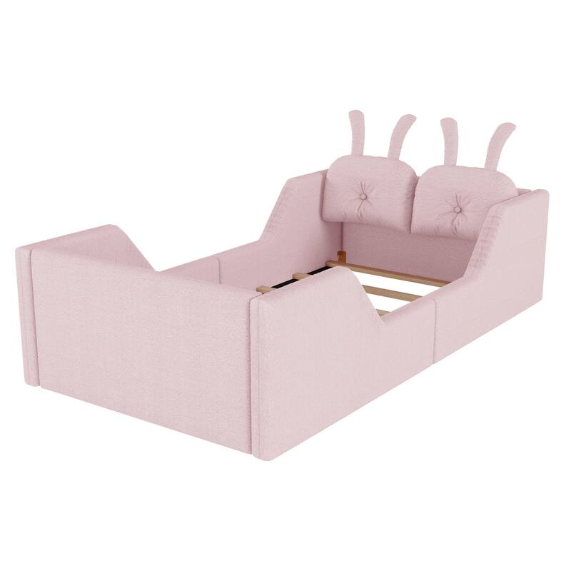 Twin Upholstered Platform Bed with Rabbit Cushion & Removable Rails