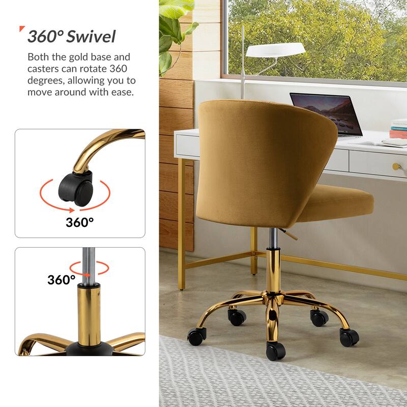 Ilia Modern Velvet Wingback 360 degree Ergonomic Office Task Chair with Channel Tufted Back by HULALA HOME