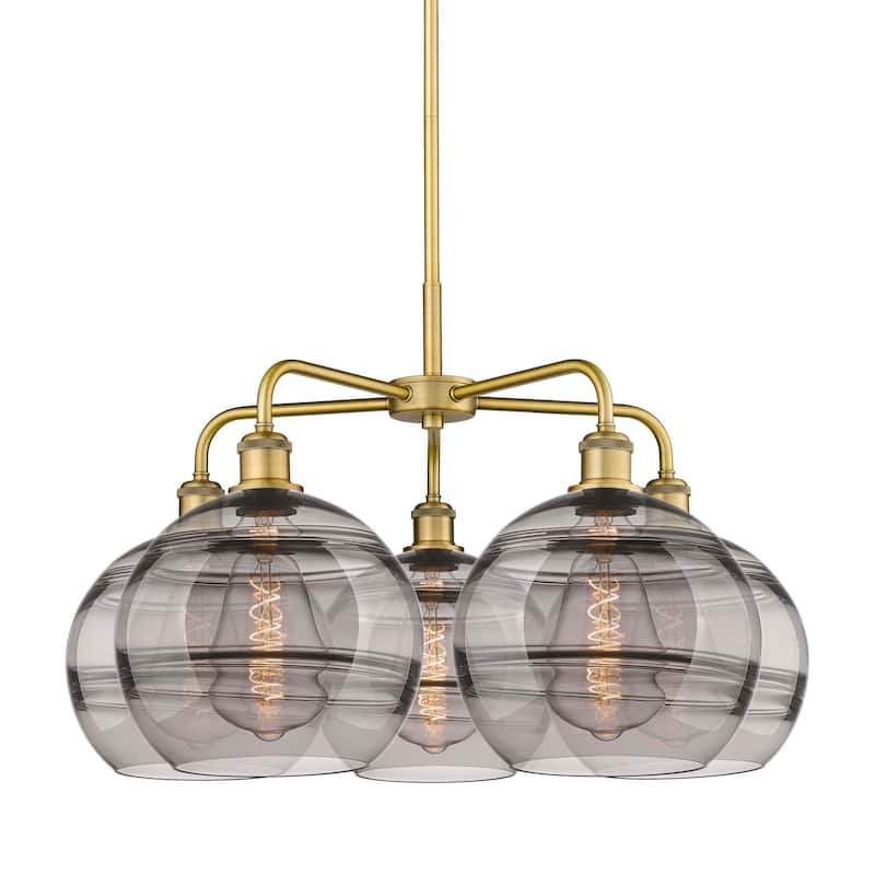 Innovations Lighting 516-5CR-18-28 Rochester Chandelier Rochester 5 - Brushed Brass / Light Smoke