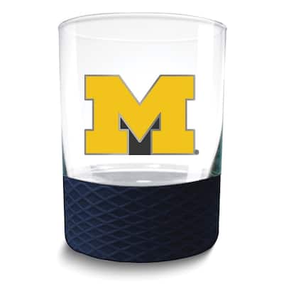 Collegiate University of Michigan Commissioner 14 Oz. Rocks Glass with Silicone Base