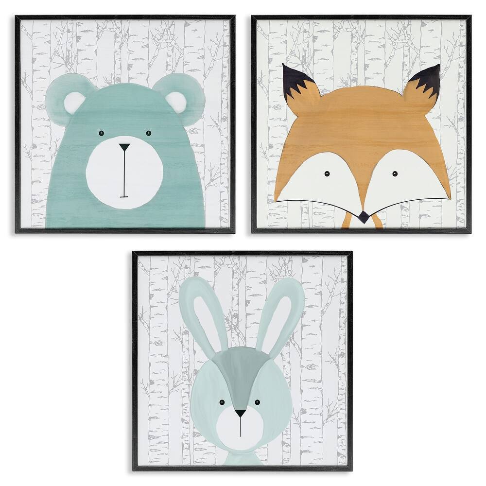 Stupell Whimsical Woodland Nursery Animals Framed Giclee Art Design By Kim Allen (Set of 3)