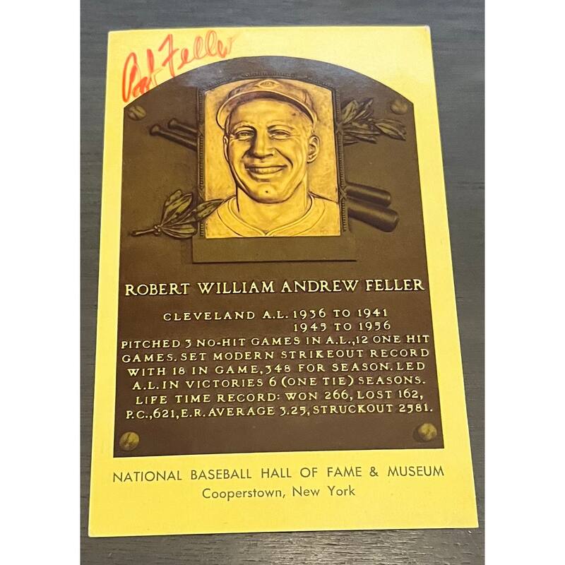 Robert "Bob" William Andrew Feller Autographed Hall of Fame HOF Signed Baseball Postcard JSA COA - 8'6" x 11'6"