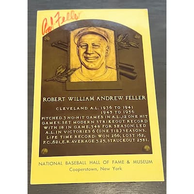 Robert "Bob" William Andrew Feller Autographed Hall of Fame HOF Signed Baseball Postcard JSA COA - 8'6" x 11'6"