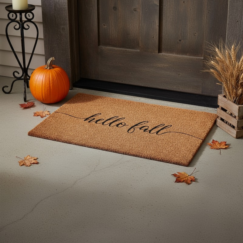 HomeRoots 17" X 29" Brown And Natural Fall Hello Fall Outdoor Coir Door Mat - 17.00' X '29.00 - 17.00' X '29.00