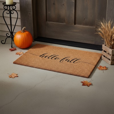 HomeRoots 17" X 29" Brown And Natural Fall Hello Fall Outdoor Coir Door Mat - 17.00' X '29.00