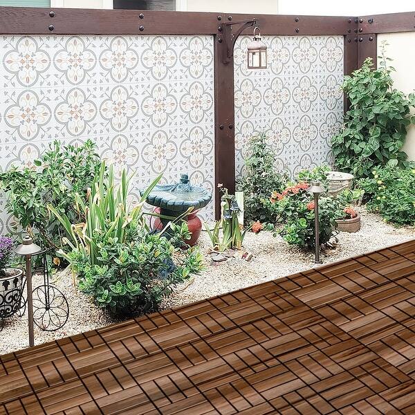 1 ft. x 1 ft. Acacia Wood Flooring Tile Deck Tile in Brown,Checker Pattern (10-Pack)