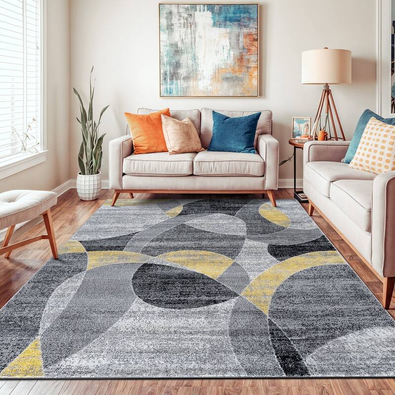 Contemporary Distressed Circle Area Rug