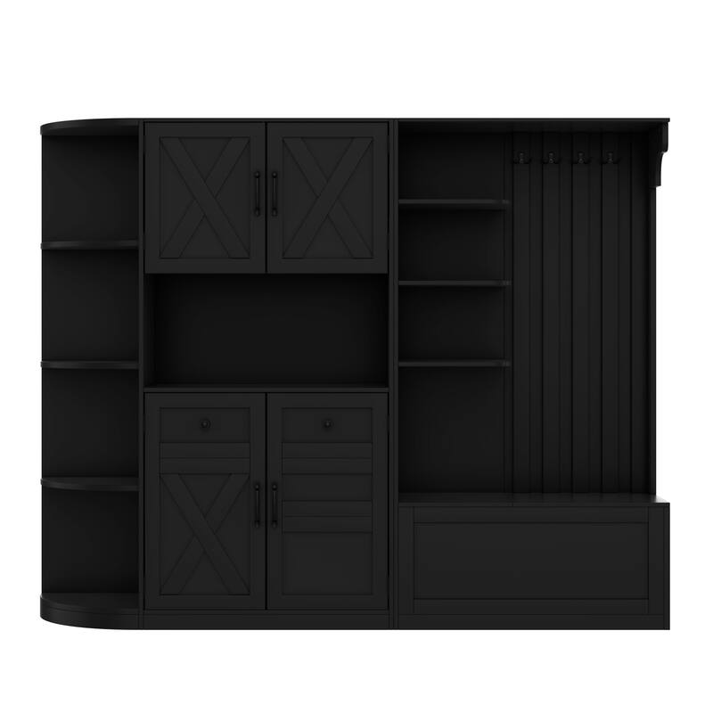 Roomfitters 2-in-1 Hall Tree and Storage Cabinet with Hooks and Shelves, Detachable Entryway Organizer for Living Room