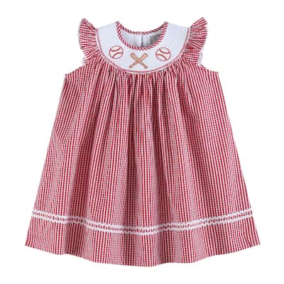 Lil Cactus Red Gingham Baseball Smocked Bishop Dress