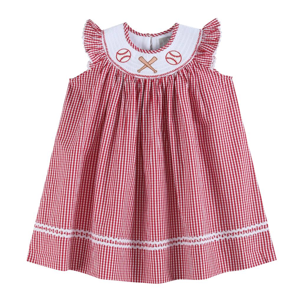 Lil Cactus Red Gingham Baseball Smocked Bishop Dress