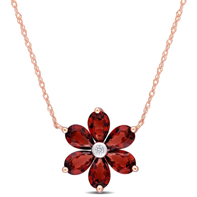 Miadora 10k Rose Gold Garnet and Diamond Accent Floral Station Necklace