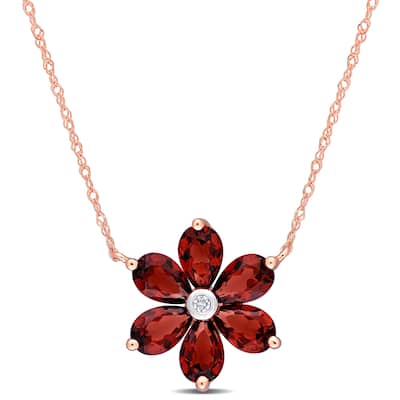 Miadora 10k Rose Gold Garnet and Diamond Accent Floral Station Necklace
