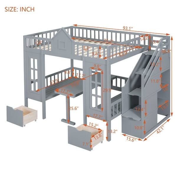 dimension image slide 2 of 4, Full-Over-Full Bunk Bed with Changeable Table , Bunk Bed Turn into Upper Bed and Down Desk