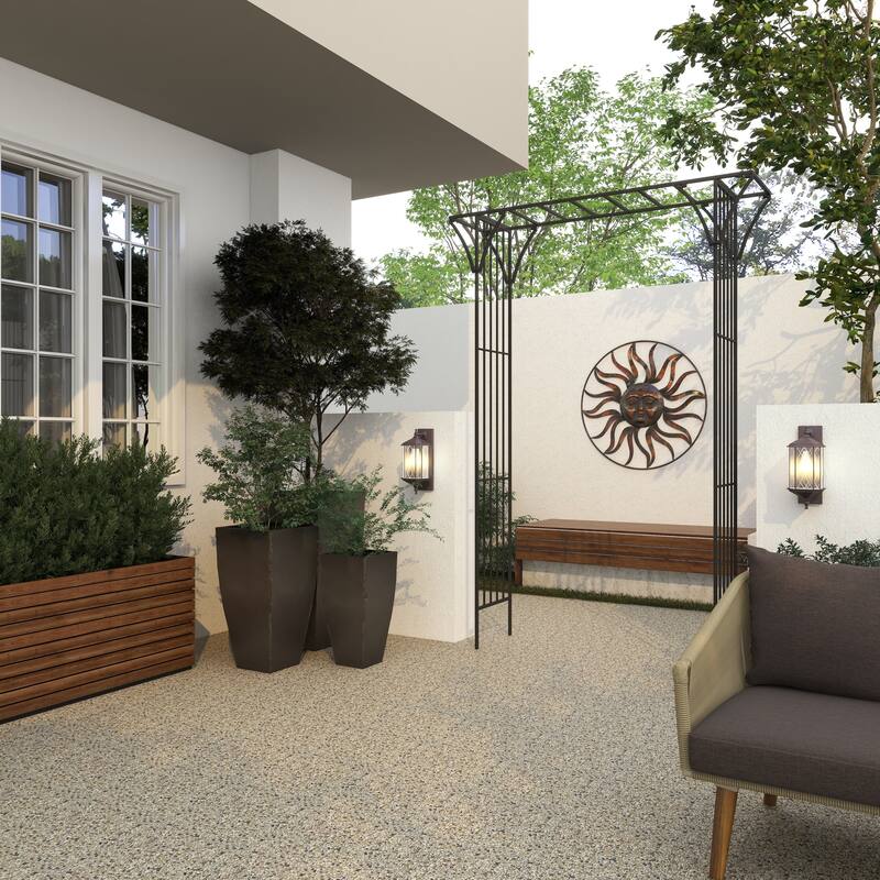 White or Black Metal Contemporary Garden Arbor with Lattice Work Sides