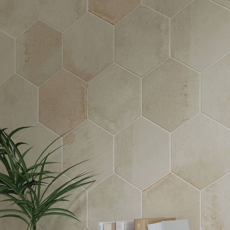 Arcadian Hexagon 9 in. x 10 in. Glazed Porcelain Wall and Floor Tile - Desert Sands - 9 x 10