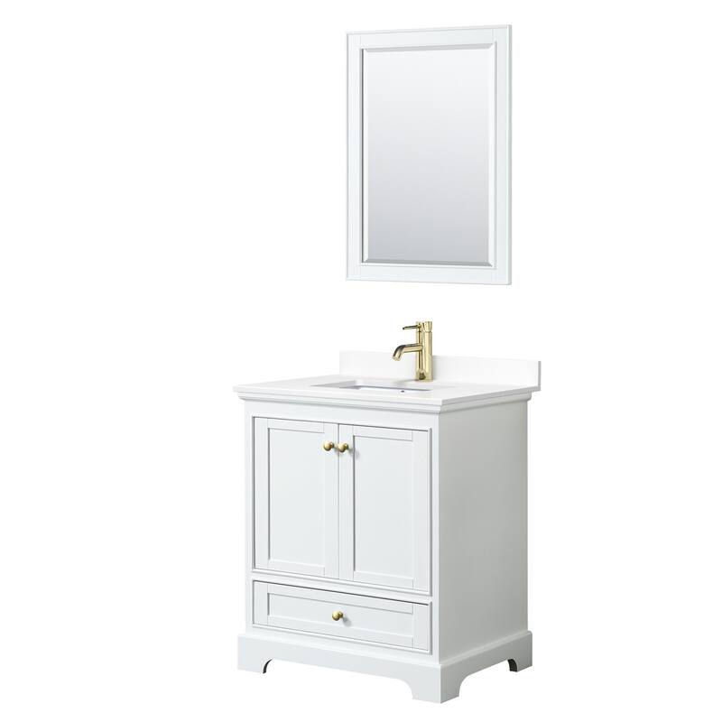 Wyndham Collection Deborah 30" Free Standing Single Basin Vanity Set - White / White Cultured Marble Top / Brushed Gold