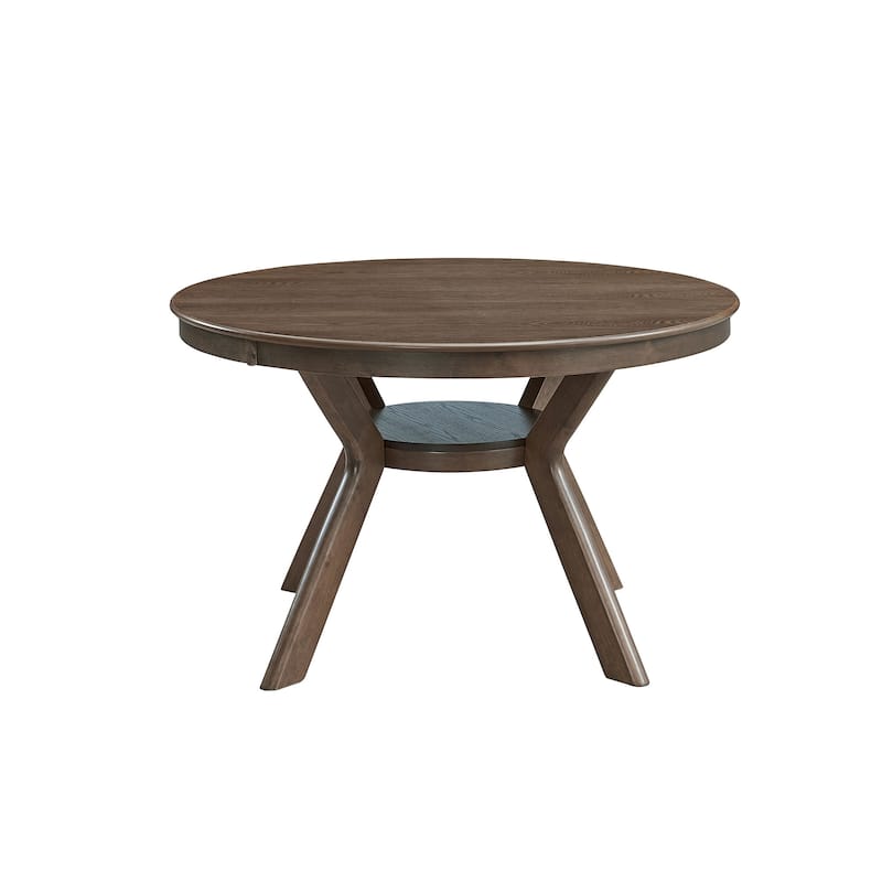 5 Pieces Set Mid-century Modern 47 in Round Rubber Wood Dining Table with Pedestal Base for 4-6 People