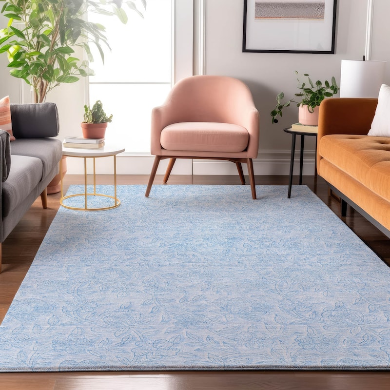 Premium Washable Super Soft Muted Floral Mayfield Rug - Sky - 9' x 12' - Rectangle