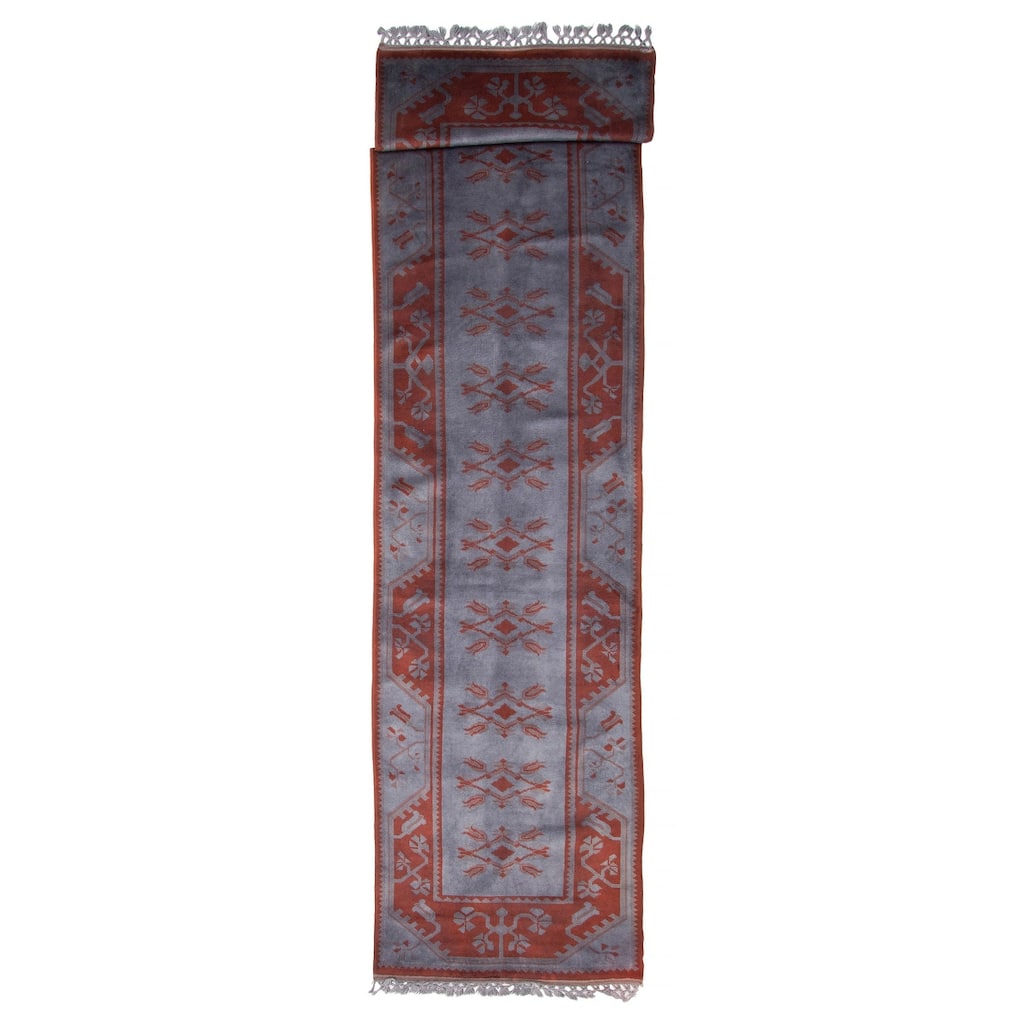 ECARPETGALLERY Hand-knotted Color Transition Dark Grey Wool Rug - 3'5 x 16'1