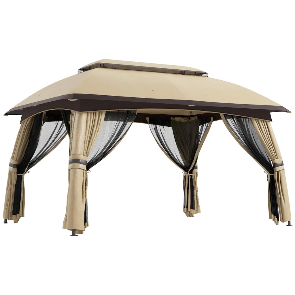 10x13 Foot Outdoor Gazebo with Netting, Vented Roof, Steel Frame for Garden, Lawn, Backyard, and Deck