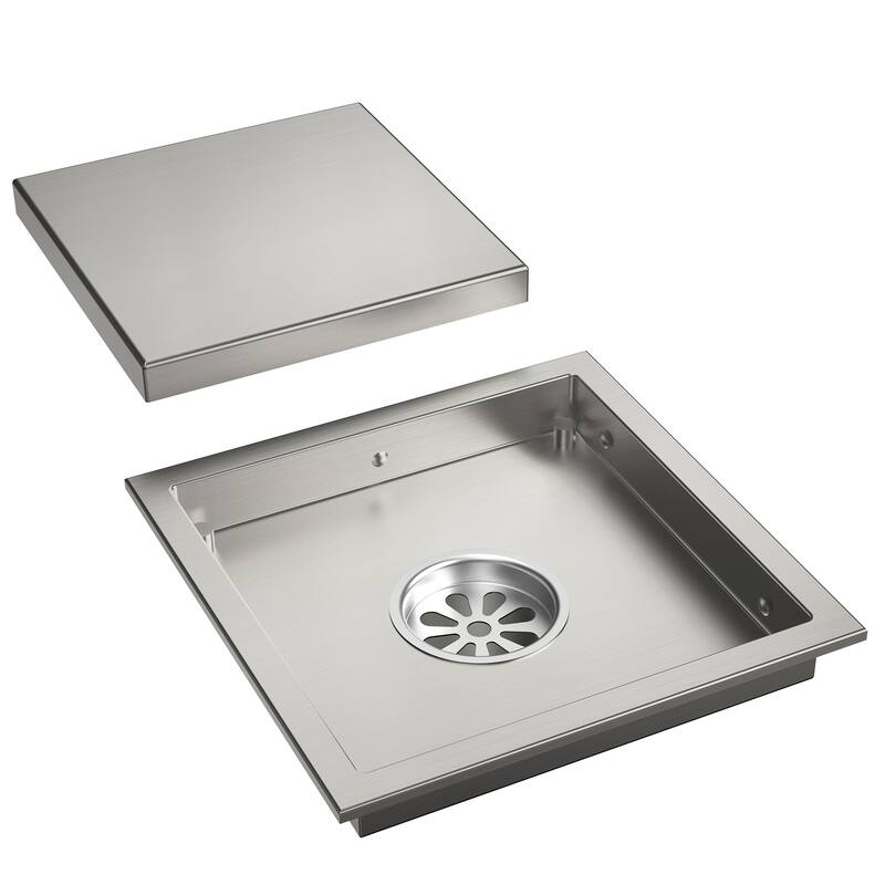 6"x6" Stainless Steel Square Shower Drain With Drain Cover - Brushed Nickel
