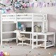 preview thumbnail 10 of 16, Full Size Loft Bed Kids Bed with Built-in Desk Ladder Platform and Ladders Guardrails, Grey White