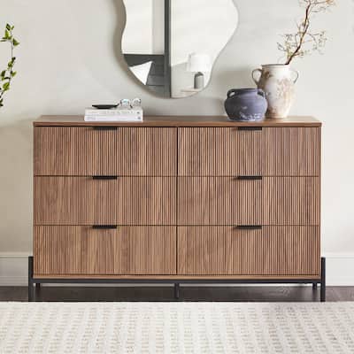 Walker Edison Six Drawer Chest with Reeded Drawer Fronts