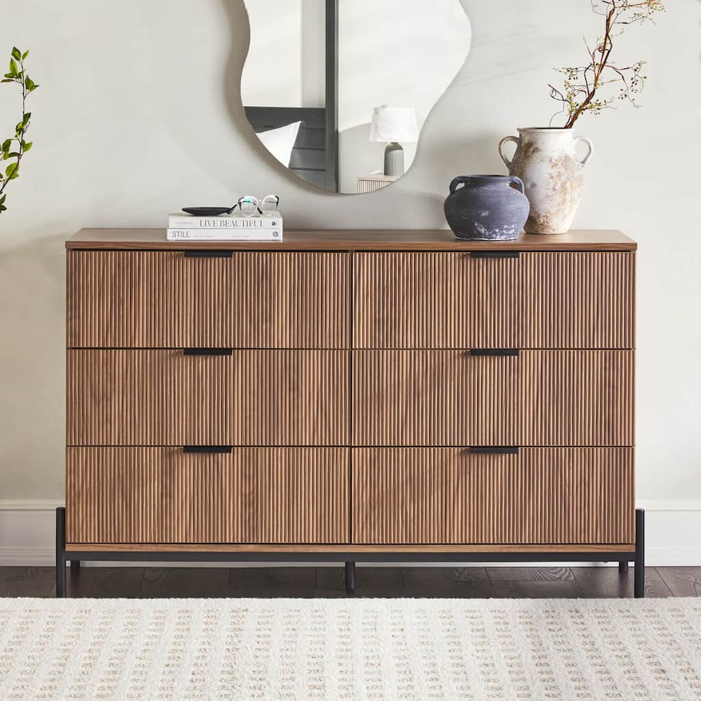 Walker Edison Six Drawer Chest with Reeded Drawer Fronts