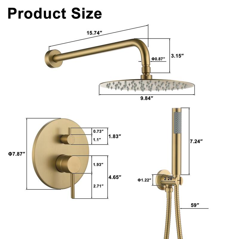 Clihome 10" Wall Rainfall 2 Way Round Shower System