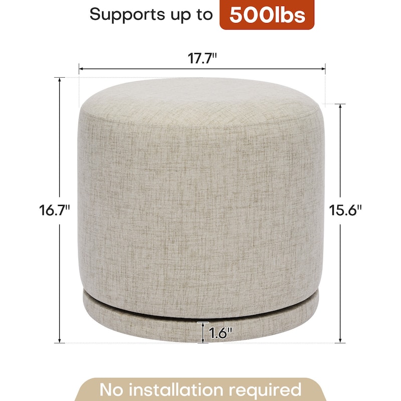 Fully Assembled Linen Round Swivel Ottoman Footstool with Acacia Hardwood Frame