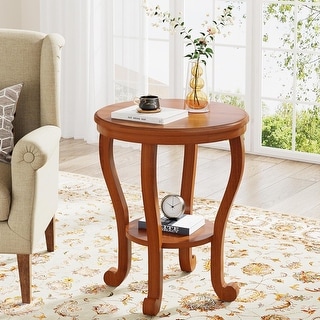 2 Tier Wood End Table Round Side Table Accent Table for Living Room ...