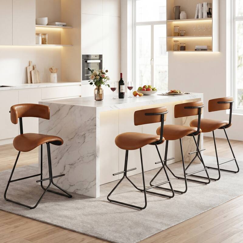 Gymax Modern Counter Height Stools Set of 4 w/Curved Padded Back &