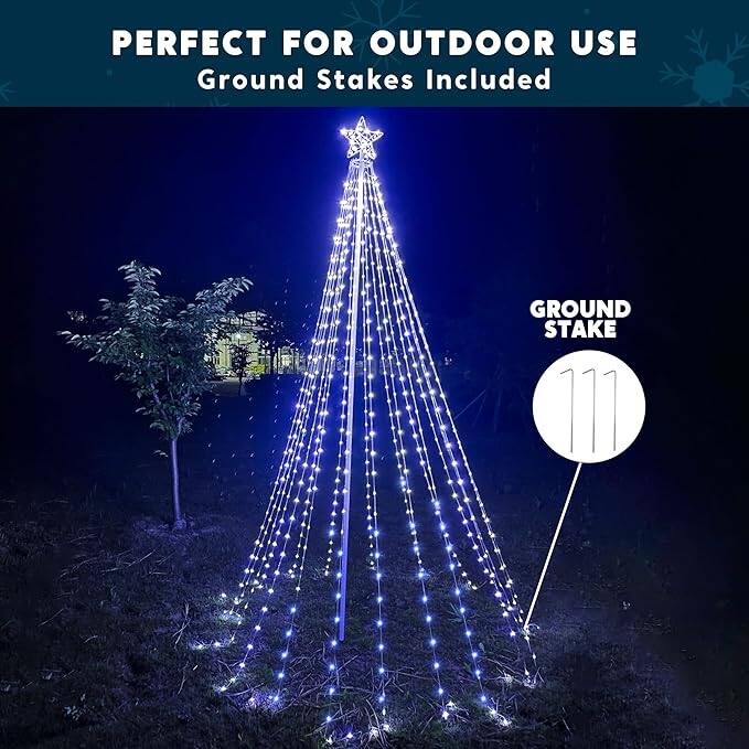 10 ft Cone Tree Yard Light Decorations, 560 LED Cool White Lights with Metal Stakes for Christmas