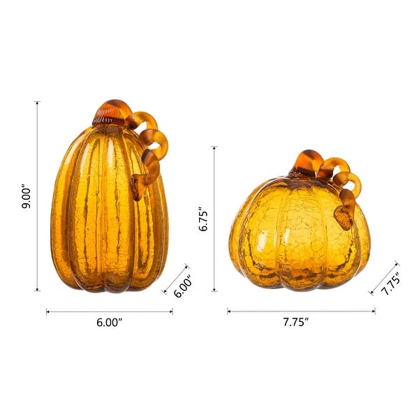 dimension image slide 9 of 12, Glitzhome Fall Harvest Handblown Glass Pumpkins Set Thanksgiving Table Centerpieces