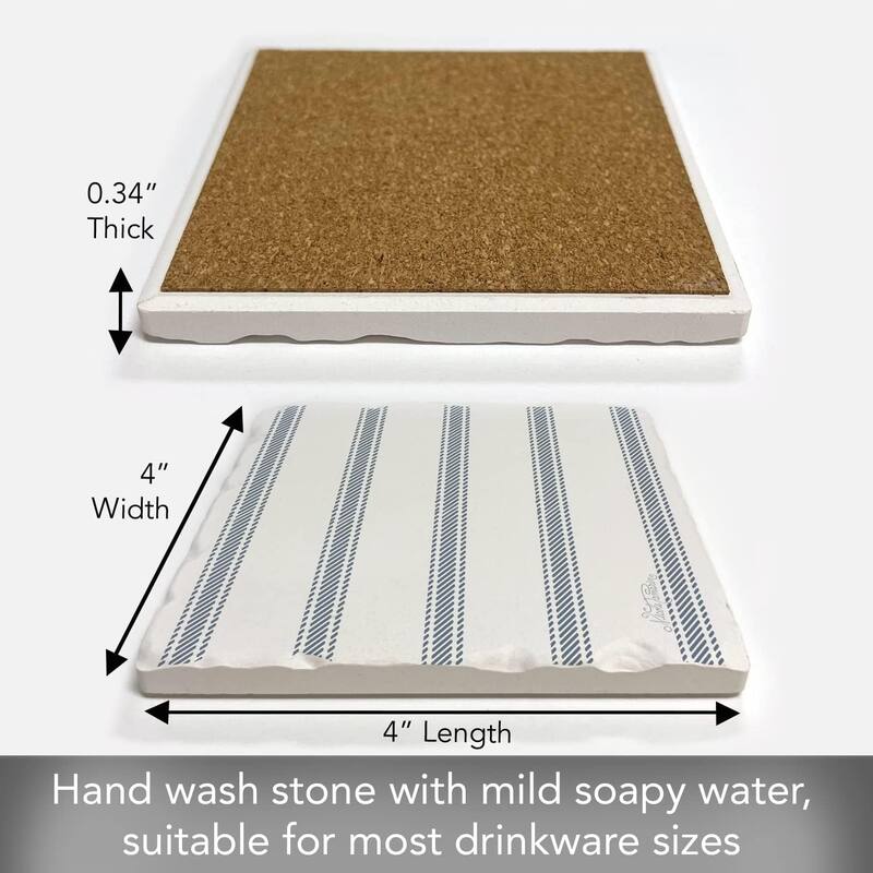Absorbent Stone Tumbled Tile Coasters, Beach Ticking Stripe, Set of 4