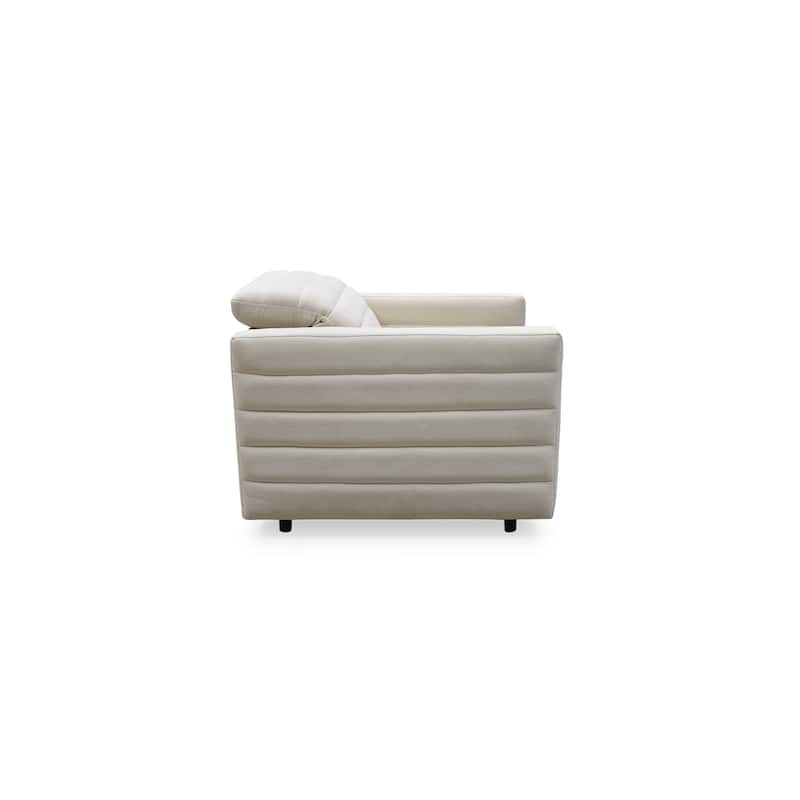 NADAAL STUDIOS Serelith Recliner Chair, Channel-Tufted Chenille Fabric with Power Motion, Rubberwood Frame, Off White