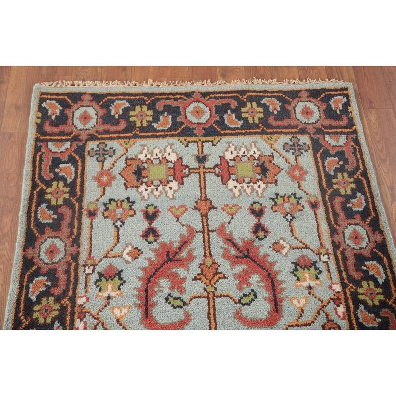 Light Blue Heriz-Serapi Accent Rug Handmade Floral Wool Carpet - 2'11"x 5'0"