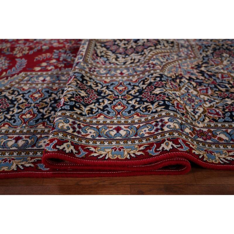 Traditional Red Kashan Turkish Area Rug Machine-Made Bedroom Carpet - 9'6" x 13'0"