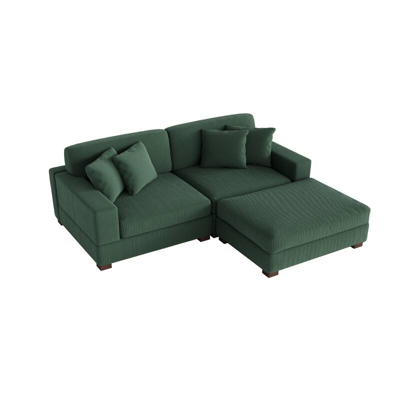 Ella 82" W/ 118" W Corduroy Modular Sectional Sofa with Ottoman