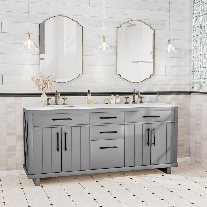 72-inch Double Bathroom Vanities with 2 Integrated Rectangular