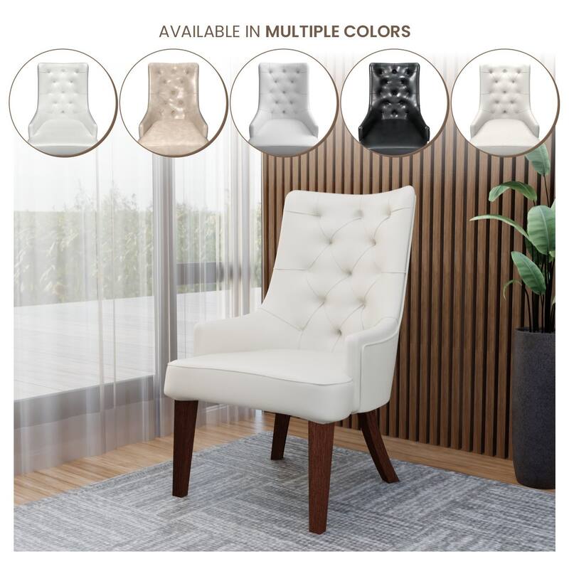 Dining Chair in Leather/Velvet Diamond-Tufted Design Side Chair in Rubberwood
