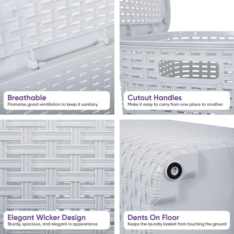 Superio Plastic Wicker Laundry Hamper with Lid Large Capacity - Capacity: 60l