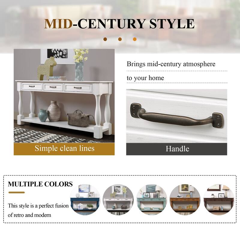 63" Long Wooden Console Table Entryway Table with 3 Storage Shelves and Open Storage Shelf, Easy Assembly Hallway Tables