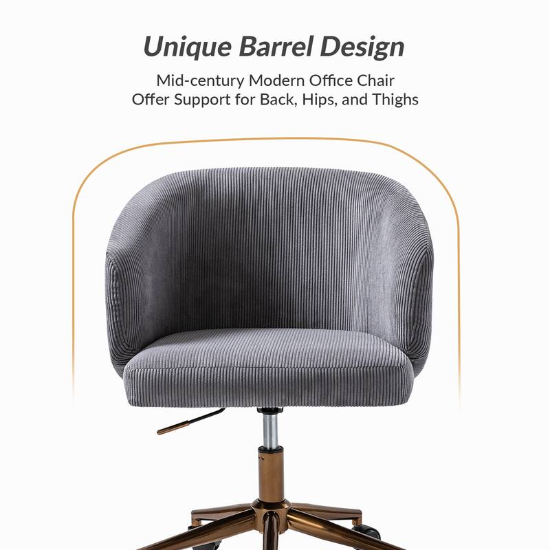 Astore Modern Corduroy Ergonomic Barrel Swivel Office Chair with Height-Adjustable by HULALA HOME