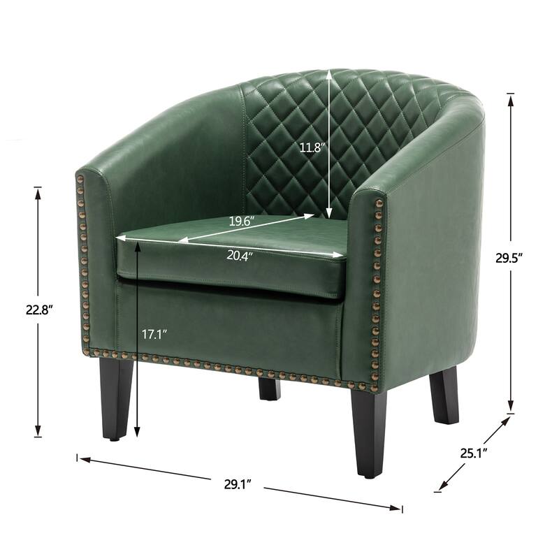 KINWELL PU Leather Tufted Barrel Chair Club Armchair with Nailheads