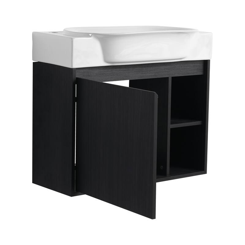 28'' Wall-Mounted Bathroom Vanity with White Ceramic Sink & Soft-Close Door, KD-Packing