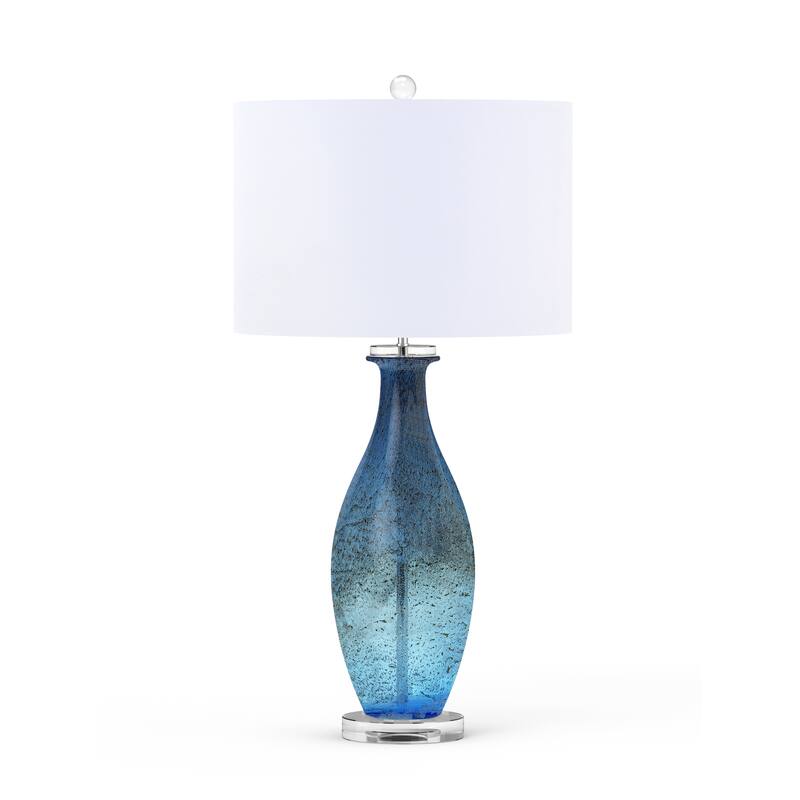 Lux Lighting Blue Tone Art Glass Lamps with a Dazzling Crystal Base (Set of 2) 3-Way Switch