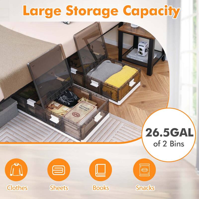 Costway 2/4 Pack 26.5 Gal Under Bed Storage Containers with Wheels