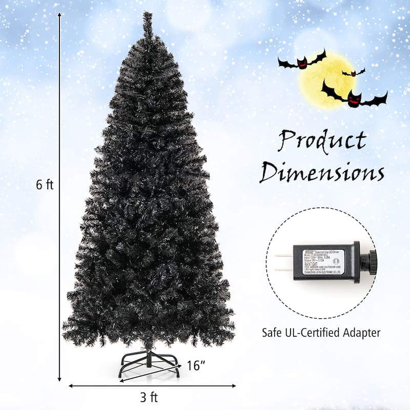 Gymax 6/7 FT Artificial Halloween Tree Pre-Lit Black Christmas Tree w/